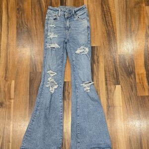 American Eagle Outfitters Light Blue Distressed Wide Leg Jeans